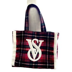 VS Victoria's Secret Tote Tartan Plaid Sherpa Large Preppy Y2k Christmas Holiday